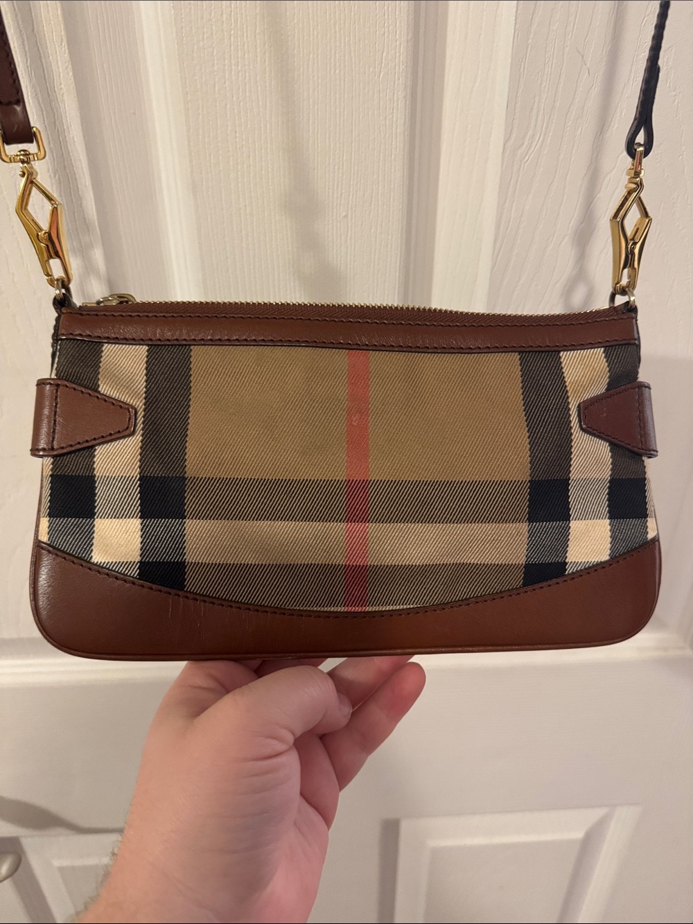 Burberry Tan and Brown Check Crossbody with Leather Trim - Picture 5 of 5